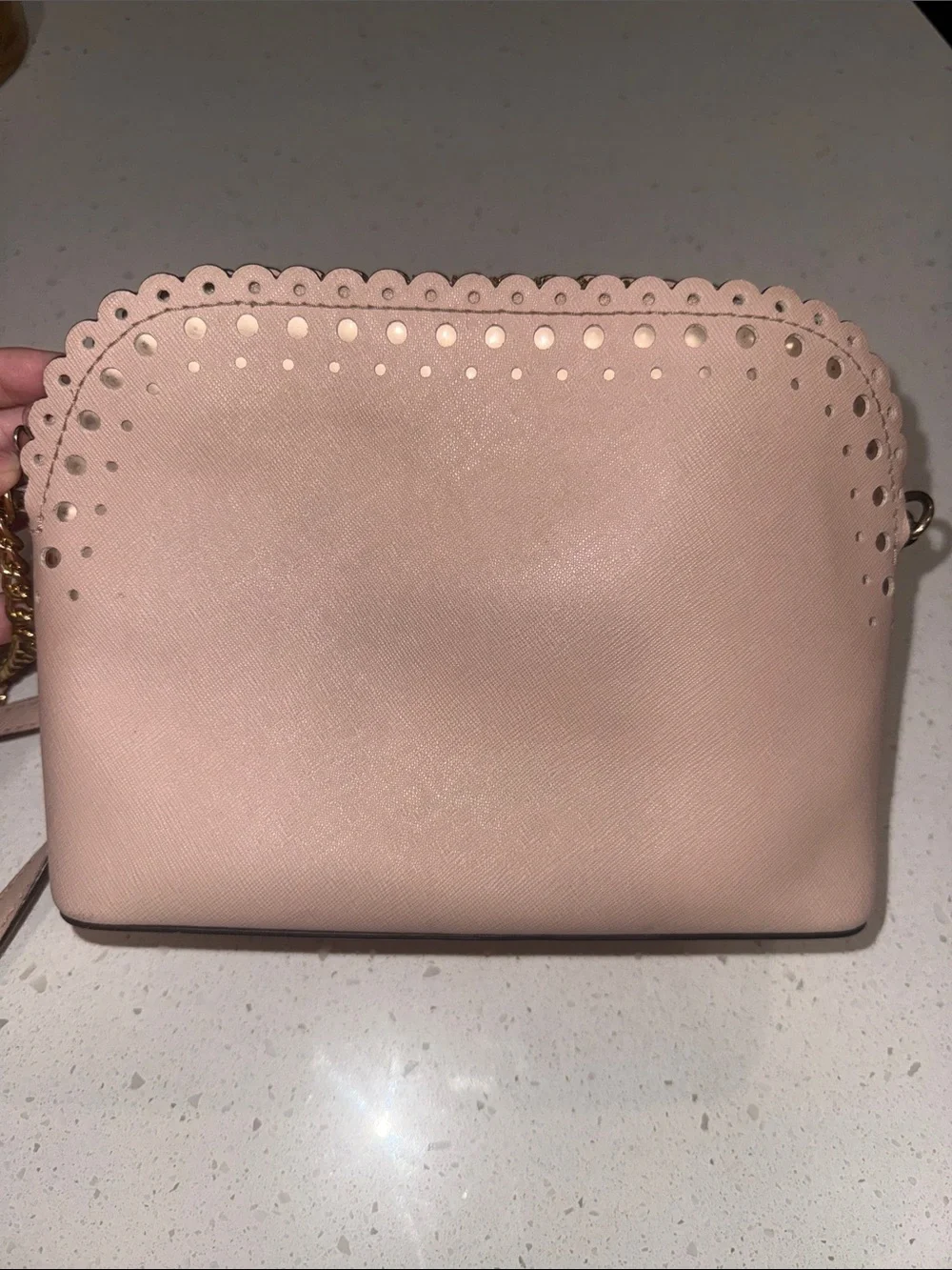 Michael Kors Soft Pink Scalloped Leather Crossbody with Gold Chain